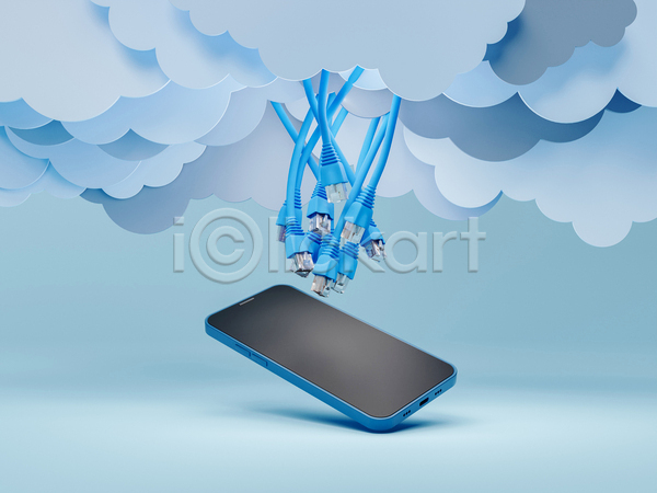 마케팅 사람없음 3D JPG 일러스트 해외이미지 구름(자연) 스마트폰 케이블선 파란색