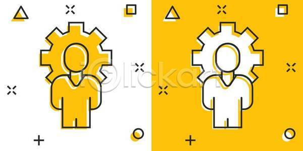 사람모양 사람없음 EPS 일러스트 해외이미지 기어 노란색 부속품 톱니바퀴 해외일러스트 흰색