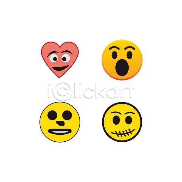 사람없음 EPS 일러스트 해외이미지 감정 노란색 놀람 다양 미소(표정) 이모티콘 표정 표현 하트