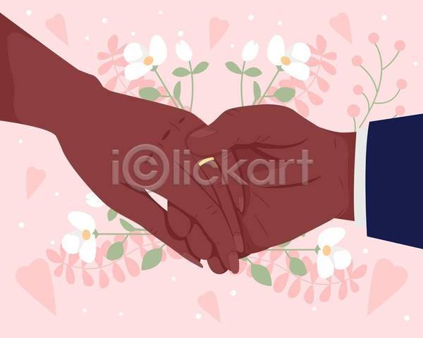 사랑 신체부위 EPS 일러스트 해외이미지 결혼 꽃 디자인 반지 분홍색 손 손잡기 약혼 커플 플랫