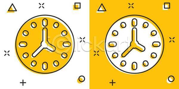 사람없음 EPS 일러스트 해외이미지 노란색 시간 시계 해외일러스트 흰색