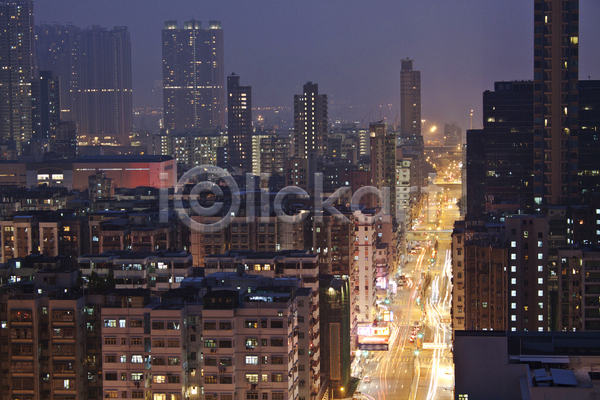 사람없음 JPG 장노출 포토 해외이미지 건물 고층빌딩 도로 도시 도시풍경 야간 야경 야외 자동차 홍콩