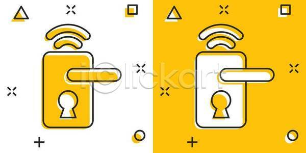 스마트 사람없음 EPS 일러스트 해외이미지 노란색 도어락 문 스마트홈 잠금 해외일러스트 흰색