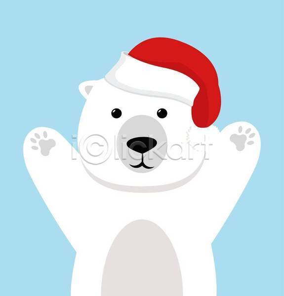 사람없음 EPS 일러스트 해외이미지 12월 만세 북극곰 산타모자 파란색 한마리