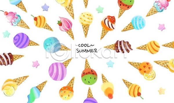 달콤 시원함 사람없음 PSD 일러스트 다양 디저트 별 소프트아이스크림 여름(계절) 여름음식 콘아이스크림 패턴