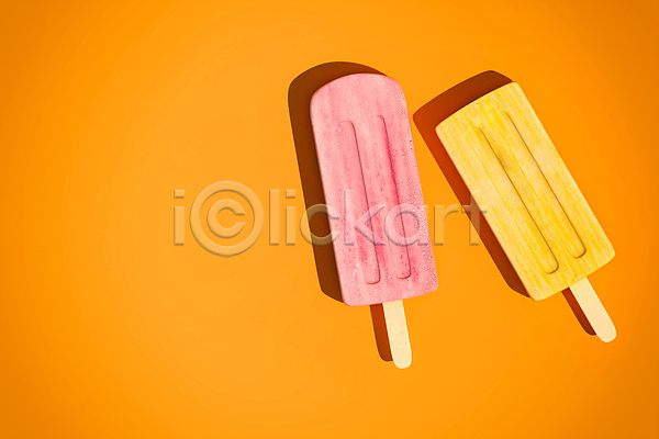 달콤 사람없음 3D PSD 디지털합성 편집이미지 그림자 두개 막대아이스크림 아이스크림 여름(계절) 여름음식 주황색 편집 편집소스