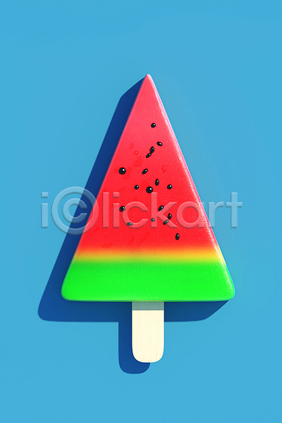 달콤 사람없음 3D PSD 디지털합성 편집이미지 과일아이스크림 그림자 막대아이스크림 수박 수박조각 아이스크림 여름(계절) 여름음식 파란색 편집 편집소스 한개