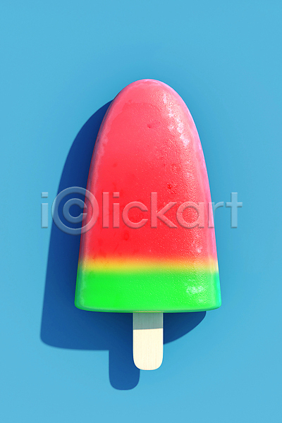 달콤 사람없음 3D PSD 디지털합성 편집이미지 과일아이스크림 그림자 막대아이스크림 수박 수박모양 아이스크림 여름(계절) 여름음식 파란색 편집 편집소스 한개