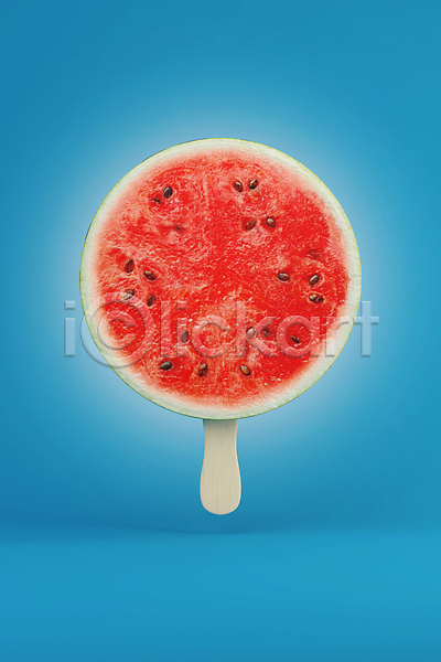달콤 사람없음 3D PSD 디지털합성 편집이미지 과일아이스크림 단면 막대아이스크림 수박 아이스크림 여름(계절) 여름음식 원형 파란색 편집 편집소스 한개