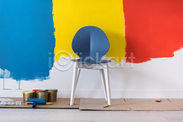 사람없음 JPG 포토 해외이미지 미술 실내 의자 페인트 페인트롤러 페인트통