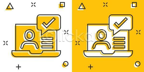 사람없음 EPS 일러스트 해외이미지 노란색 노트북 말풍선 사용자 체크표시 흰색