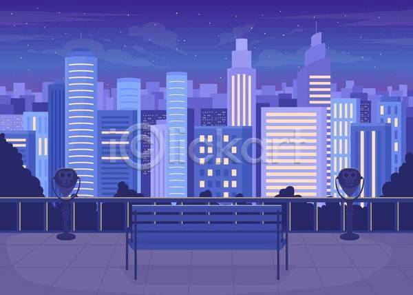 사람없음 EPS 일러스트 해외이미지 고층빌딩 도시 도시풍경 도심 벤치 야간 야경