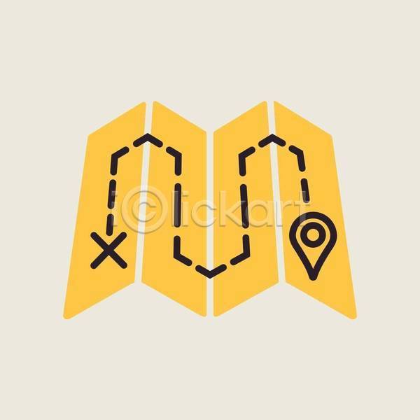 사람없음 EPS 아이콘 일러스트 해외이미지 X 길 노란색 루트 위치 점선 지도 표시