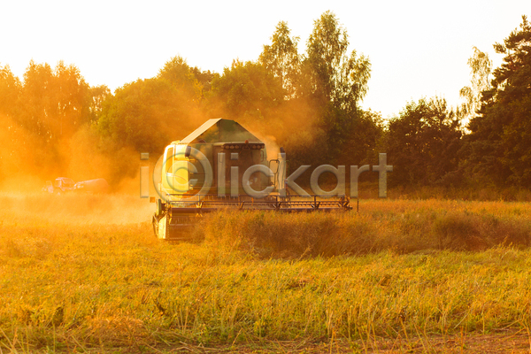 사람없음 JPG 포토 해외이미지 가을(계절) 농경지 농업 농작물 농장 밭 수확 시골 콤바인 풍경(경치) 햇빛