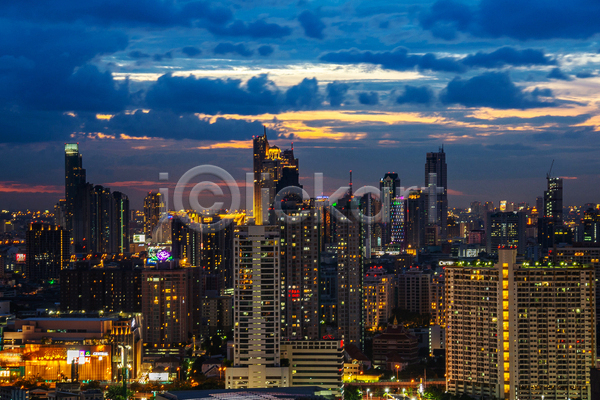 사람없음 JPG 포토 해외이미지 구름(자연) 도시풍경 방콕 야간 야경 야외 일몰 하늘