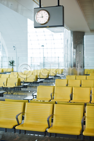 사람없음 JPG 포토 해외이미지 공항 공항라운지 대기실 비어있는 시계 실내 의자