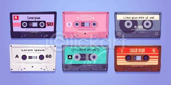 사람없음 EPS 일러스트 해외이미지 다양 백그라운드 복고 세트 여러개 오브젝트 음악 종류 카세트테이프 카세트테잎(녹음)