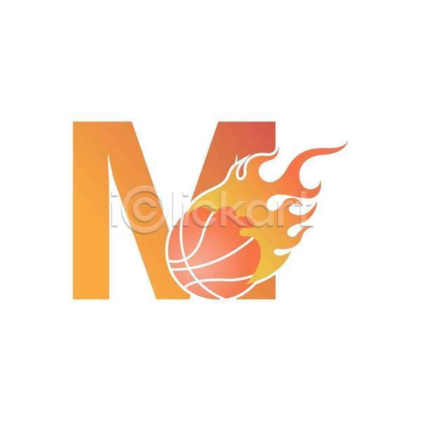 사람없음 EPS 일러스트 해외이미지 M 농구 농구공 불꽃(불) 심볼 주황색 타이포그라피