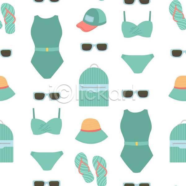 시원함 사람없음 EPS 일러스트 해외이미지 가방 모자(잡화) 백그라운드 선글라스 수영복 여름(계절) 쪼리 패턴 패턴백그라운드