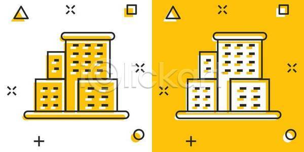 사람없음 EPS 일러스트 해외이미지 건물 노란색 라인아트 빌딩