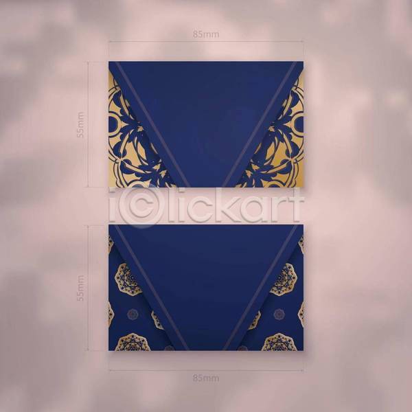 고급 사람없음 EPS 일러스트 해외이미지 디자인 만다라 명함 목업 백그라운드 세트 카드(감사) 파란색 패턴