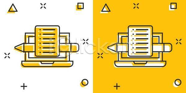 사람없음 EPS 일러스트 해외이미지 노란색 노트북 라인아트 문서 블로그(인터넷) 펜
