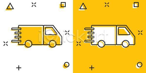 사람없음 EPS 일러스트 해외이미지 노란색 라인아트 배송 속도 트럭