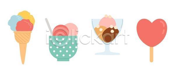 감성 사람없음 EPS 일러스트 해외이미지 다양 디자인 막대아이스크림 숟가락 여름(계절) 종류 컵아이스크림 콘아이스크림 하트