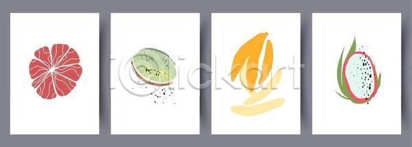 사람없음 EPS 일러스트 해외이미지 과일 그림 디자인 미술 바나나 세트 용과 잎 자몽 추상 키위
