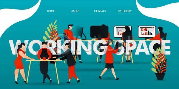 사람 EPS 일러스트 해외이미지 그래픽 그룹 노동자 동료 디자인 만화 방 방법 배너 비즈니스 사무실 실내 업무 오픈 우주 의자 인터넷 일러캐릭터 작업실 지역 직업 직장 책상 캐릭터 커뮤니티 컨셉 컴퓨터 콜라보레이션 탁자 프리랜서 플랫 해외일러스트 회사