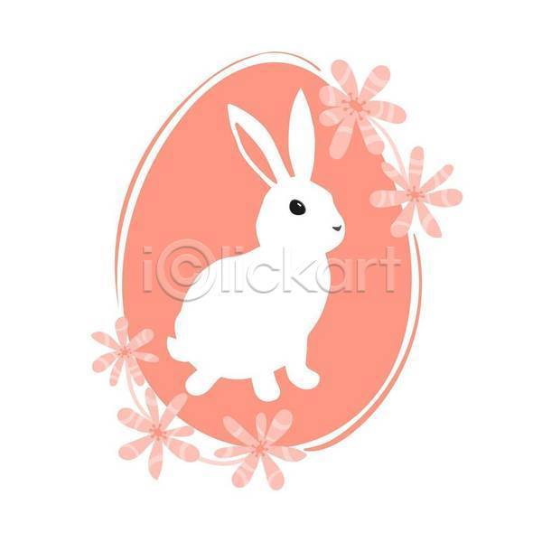 사람없음 EPS 일러스트 해외이미지 꽃 분홍색 타원형 토끼 한마리