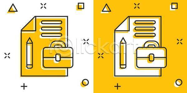 사람없음 EPS 일러스트 해외이미지 노란색 라인아트 문서 비즈니스 서류가방 펜 해외일러스트
