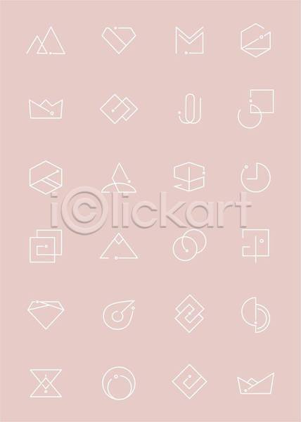사람없음 EPS 라인일러스트 일러스트 해외이미지 다이아몬드 디자인 마름모 미니멀 분홍색 사각형 삼각형 선 세트 엘리먼트 왕관모양 원형 육각형