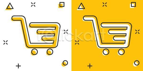 사람없음 EPS 일러스트 해외이미지 노란색 라인아트 비즈니스 쇼핑 쇼핑카 해외일러스트