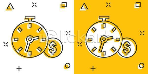 사람없음 EPS 일러스트 해외이미지 노란색 달러 돈 라인아트 시간 초시계