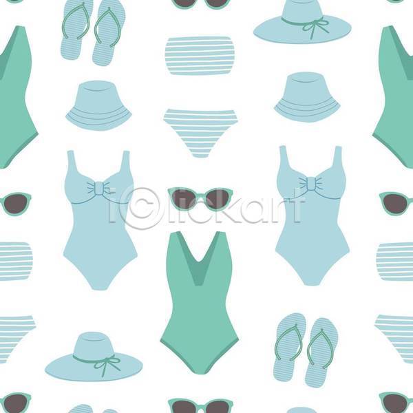 감성 사람없음 EPS 일러스트 해외이미지 디자인 비키니 선글라스 수영복 여름(계절) 쪼리 하늘색