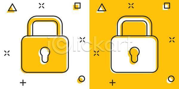 사람없음 EPS 일러스트 해외이미지 노란색 라인아트 비즈니스 열쇠구멍 자물쇠 해외일러스트