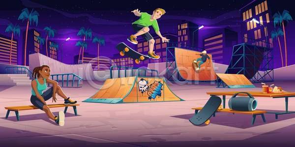 청춘 행복 휴식 10대 소년 어린이 EPS 일러스트 해외이미지 거리 경사 공원 구역 그래피티 도시 도시풍경 라이더 라이프스타일 롤러 만화 묘기 문화 스케이터 스케이트 스케이트보드 스케이팅 스포츠 승차 야간 야외 어둠 일러캐릭터 점프 캐릭터 파이프 패스트푸드 해외일러스트