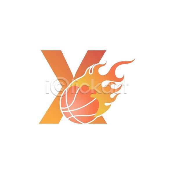 사람없음 EPS 일러스트 해외이미지 X 농구 농구공 불꽃(불) 심볼 주황색 타이포그라피