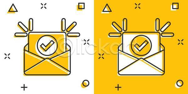 사람없음 EPS 일러스트 해외이미지 노란색 라인아트 비즈니스 체크표시 편지 편지봉투