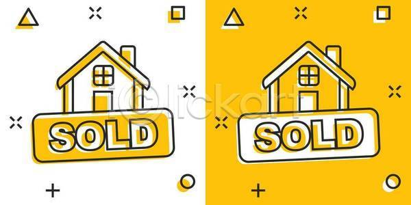 사람없음 EPS 일러스트 해외이미지 건물 노란색 라인아트 부동산 부동산매매 주택 집모양 품절