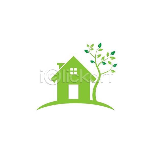 사람없음 EPS 일러스트 해외이미지 나무 디자인 심볼 야외 잎 주택 초록색