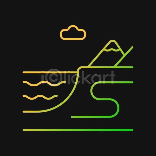 사람없음 EPS 아이콘 일러스트 해외이미지 구름(자연) 그라데이션 네온 네온아트 노란색 바다 빛 산 연두색