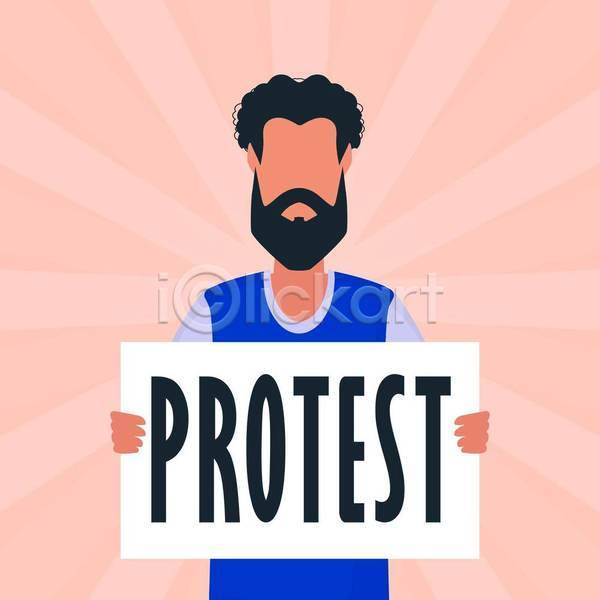 남자 성인 성인남자한명만 한명 EPS 일러스트 해외이미지 간판 들기 디자인 메시지 백그라운드 보여주기 서기 시위 얼굴없음 운동가 잡기 팻말 프레임 플랫 항의