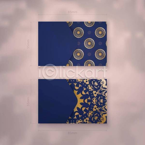 고급 사람없음 EPS 일러스트 해외이미지 금색 디자인 만다라 명함 목업 백그라운드 세트 카드(감사) 파란색 패턴