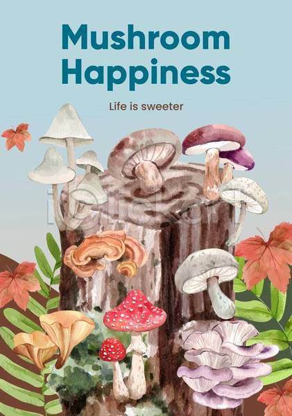 사람없음 EPS 일러스트 해외이미지 나무기둥 단풍 버섯 수채화(물감) 종류 포스터