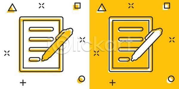 사람없음 EPS 일러스트 해외이미지 노란색 라인아트 문서 비즈니스 종이 펜 해외일러스트