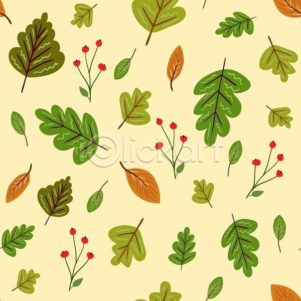 사람없음 EPS 일러스트 해외이미지 가을(계절) 나뭇잎 낙엽 노란색 열매 잎 초록색 패턴 패턴백그라운드