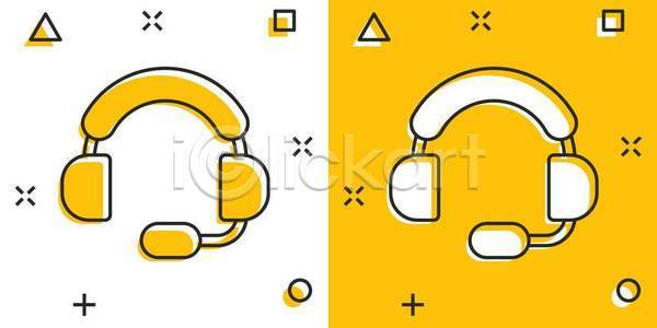 사람없음 EPS 일러스트 해외이미지 노란색 라인아트 안내원 텔레마케팅 프런트 헤드셋