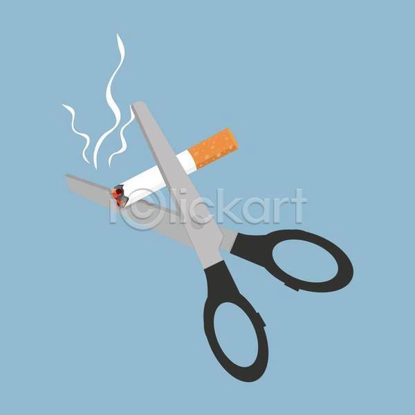 사람없음 EPS 일러스트 해외이미지 가위(도구) 가위질 금연 담배 담배꽁초 담배연기 하늘색 흡연 흡연금지